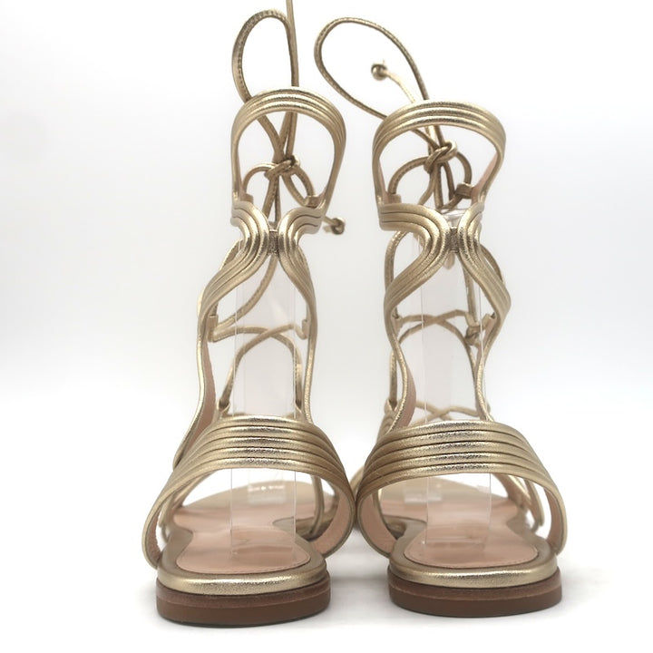 Gianvito Rossi Hydra Flat Gladiator Sandals Gold Metallic Leather Size 37