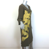 Shannon McLean Dragon-Embroidered Midi Dress Olive Brown Size Small