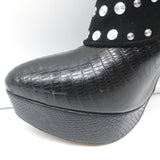Alaia Studded Platform Boots Black Suede & Lizard-Embossed Leather Size 39.5