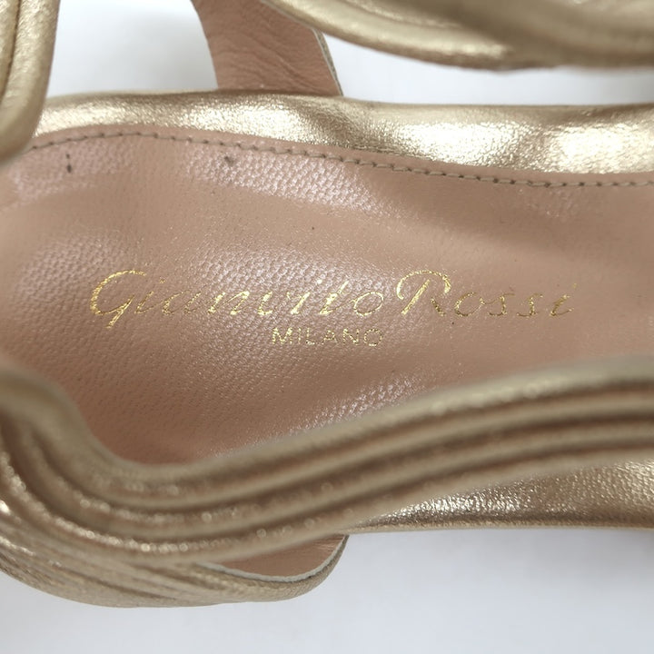 Gianvito Rossi Hydra Flat Gladiator Sandals Gold Metallic Leather Size 37