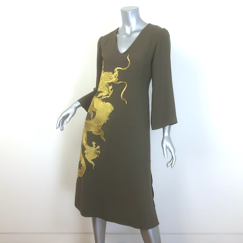 Shannon McLean Dragon-Embroidered Midi Dress Olive Brown Size Small Celebrity Owned Shannon McLean Dragon-Embroidered Midi Dress Olive Brown Size Small Celebrity Owned
