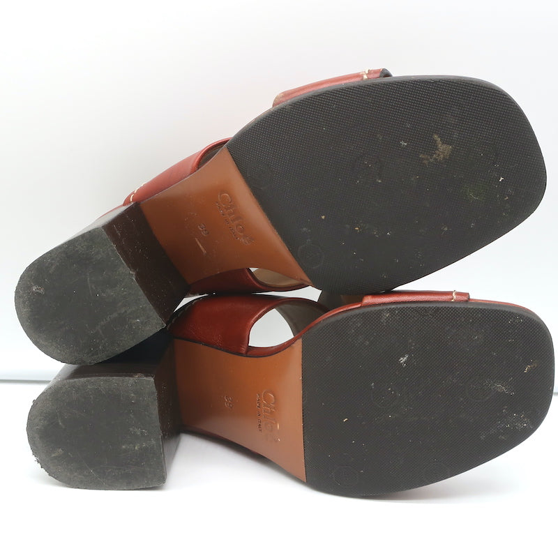 Chloe Twist Mules Candice Brown Leather Size 39 Open Toe Slide Sandals