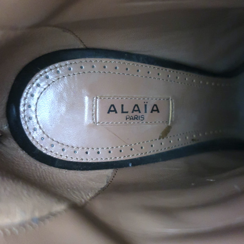 Alaia Studded Platform Boots Black Suede &amp; Lizard-Embossed Leather Size 39.5
