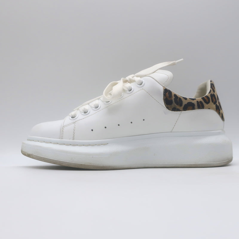 Alexander McQueen Oversized Sneakers White Leather &amp; Leopard Suede Size 38