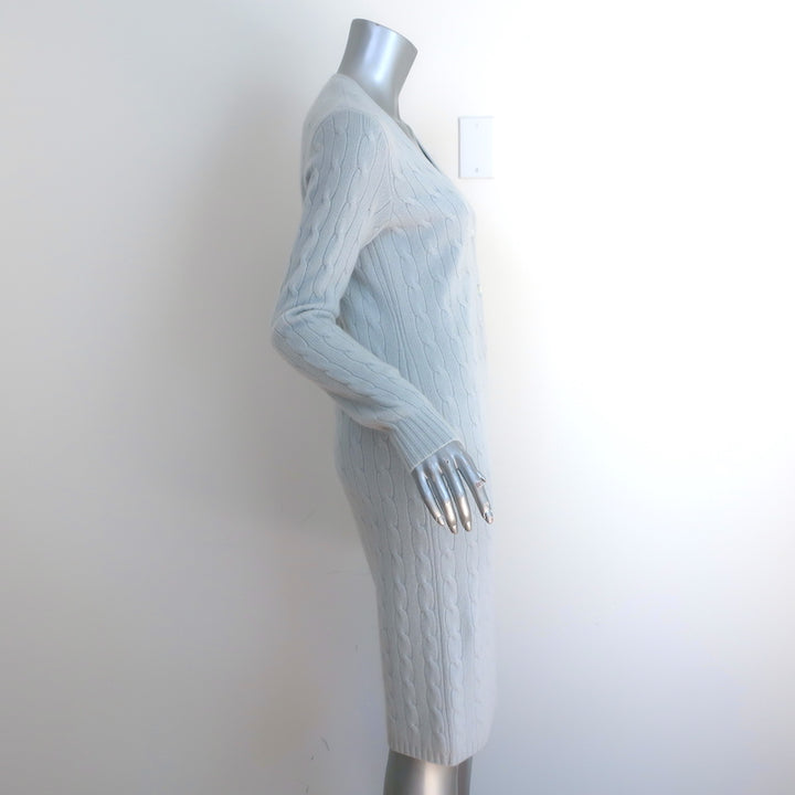 Ralph Lauren Black Label Cashmere Cable Knit Cardigan Baby Blue Size Medium