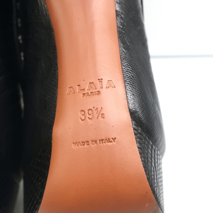 Alaia Studded Platform Boots Black Suede &amp; Lizard-Embossed Leather Size 39.5