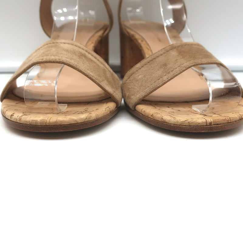 Gianvito Rossi Rikki Cork Sandals Tan Suede Size 39 Ankle Strap Heels
