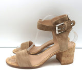 Gianvito Rossi Rikki Cork Sandals Tan Suede Size 39 Ankle Strap Heels