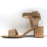 Gianvito Rossi Rikki Cork Sandals Tan Suede Size 39 Ankle Strap Heels
