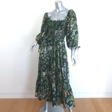 Cara Cara Jazzy Smocked Midi Dress Dark Green Botanical Print Voile Size Medium
