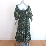 Cara Cara Jazzy Smocked Midi Dress Dark Green Botanical Print Voile Size Medium