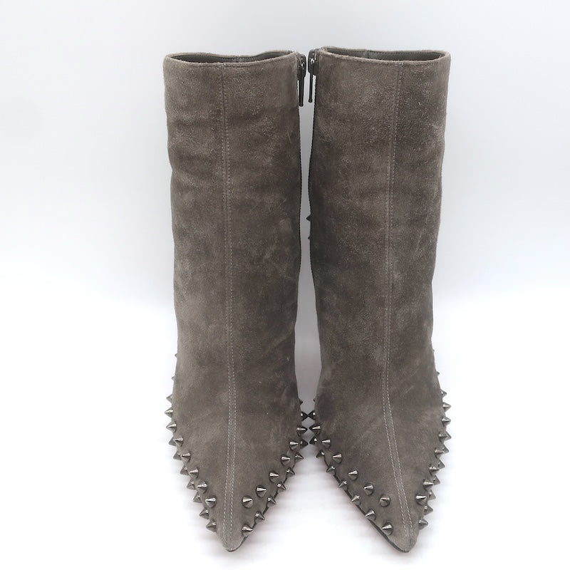 Christian Louboutin Willetta Spiked Ankle Boots Taupe Gray Suede Size 37