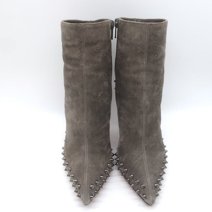 Christian Louboutin Willetta Spiked Ankle Boots Taupe Gray Suede Size 37