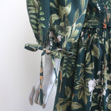 Cara Cara Jazzy Smocked Midi Dress Dark Green Botanical Print Voile Size Medium