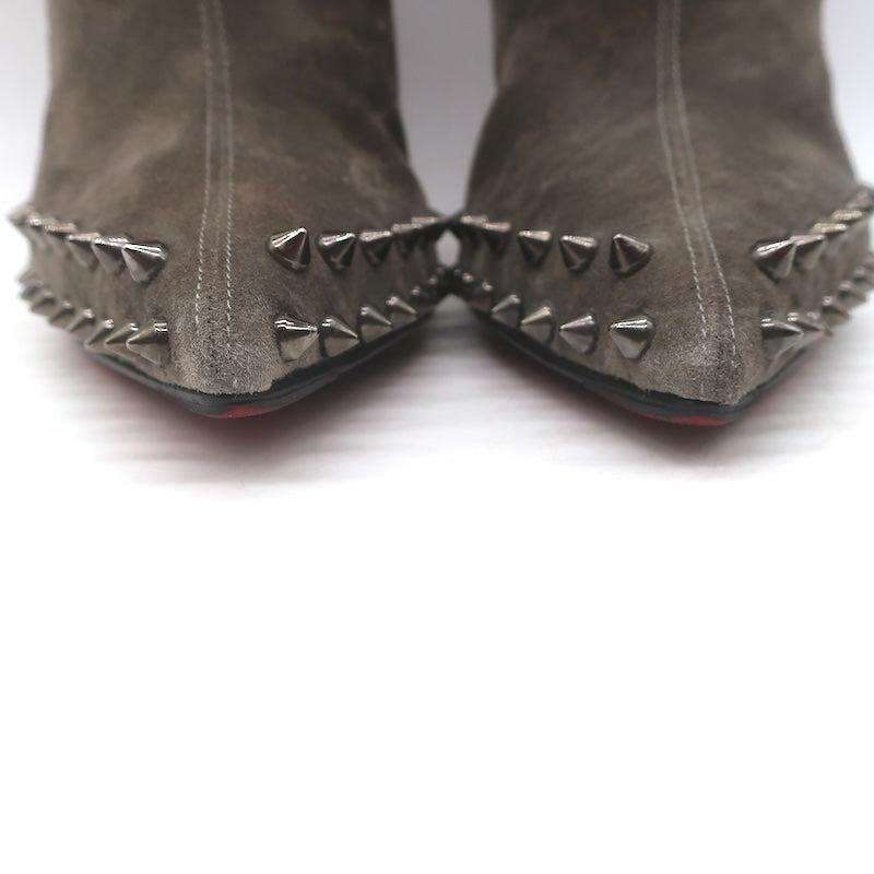 Christian Louboutin Willetta Spiked Ankle Boots Taupe Gray Suede Size 37