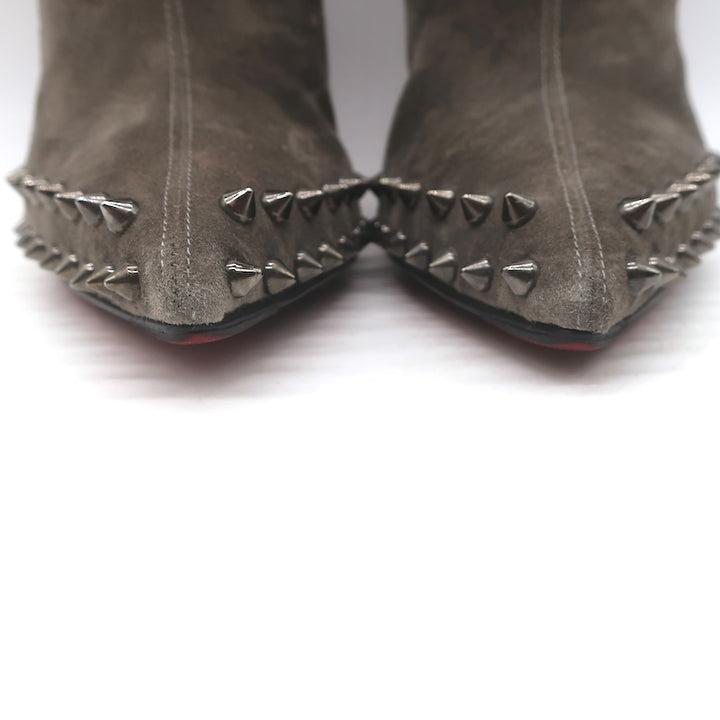 Christian Louboutin Willetta Spiked Ankle Boots Taupe Gray Suede Size 37
