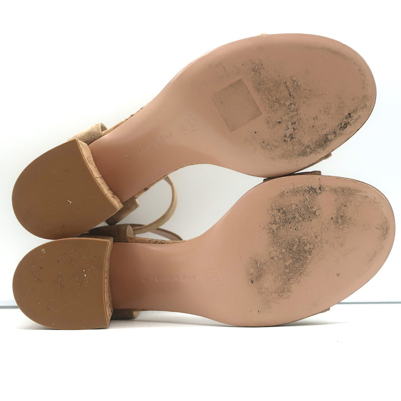 Gianvito Rossi Rikki Cork Sandals Tan Suede Size 39 Ankle Strap Heels