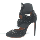 Alaia Cutout Booties Black Studded Suede Size 39 High Heel Ankle Boots