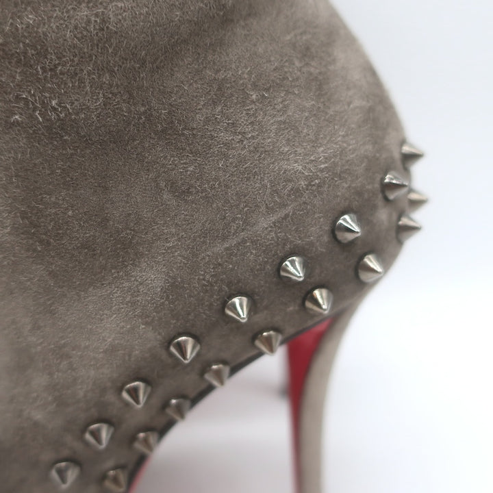 Christian Louboutin Willetta Spiked Ankle Boots Taupe Gray Suede Size 37