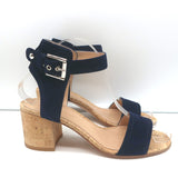 Gianvito Rossi Rikki Cork Sandals Navy Suede Size 38 Ankle Strap Heels