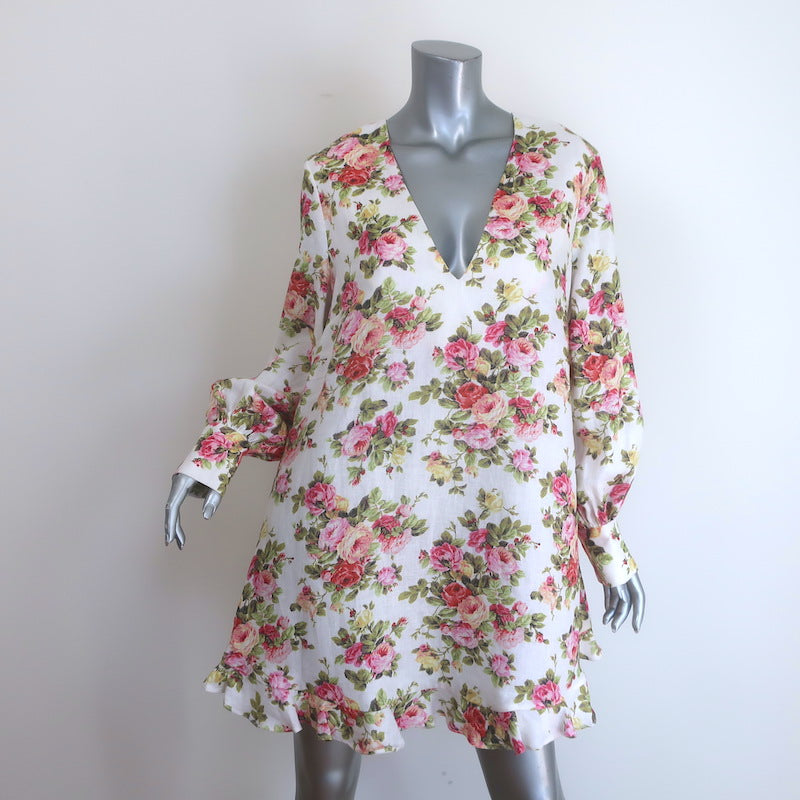 Zimmermann Radiate Flounce Dress Watermelon Bouquet Print Linen Size 3 NEW