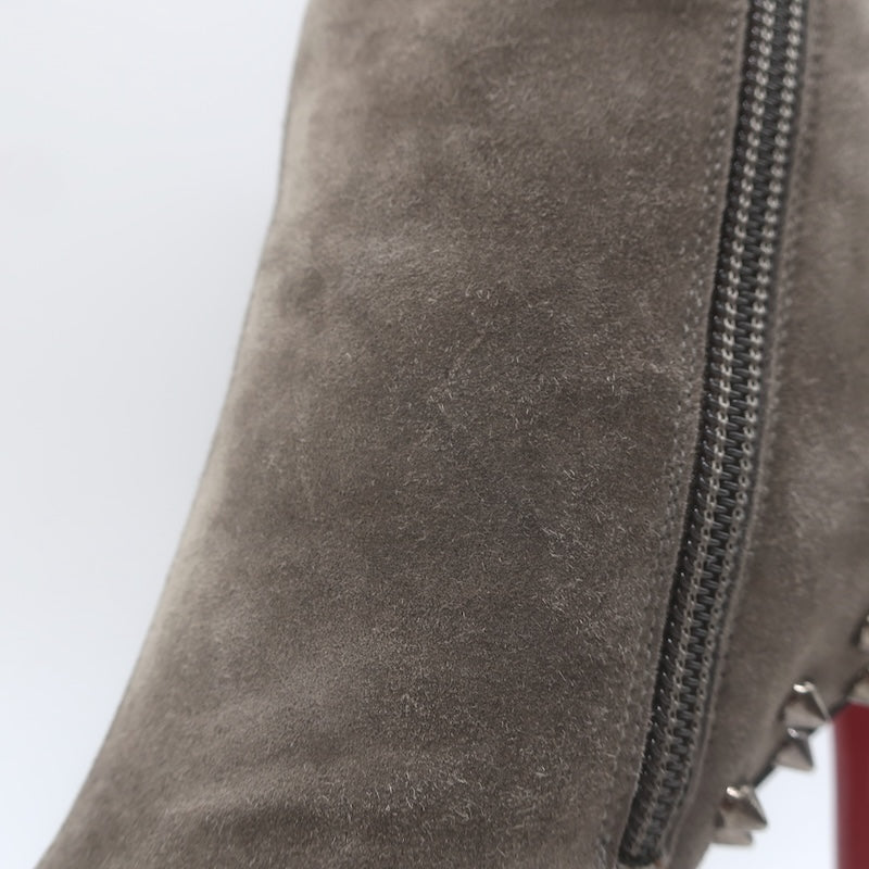 Christian Louboutin Willetta Spiked Ankle Boots Taupe Gray Suede Size 37
