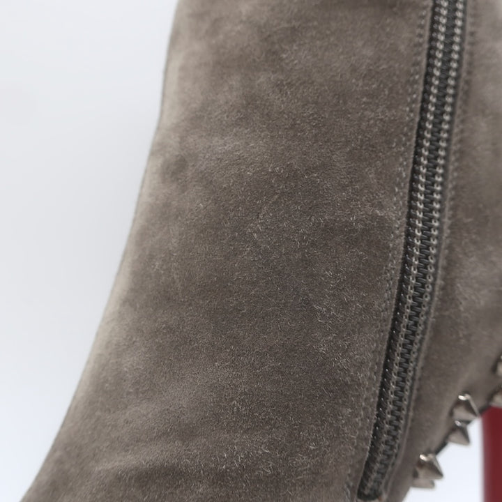 Christian Louboutin Willetta Spiked Ankle Boots Taupe Gray Suede Size 37