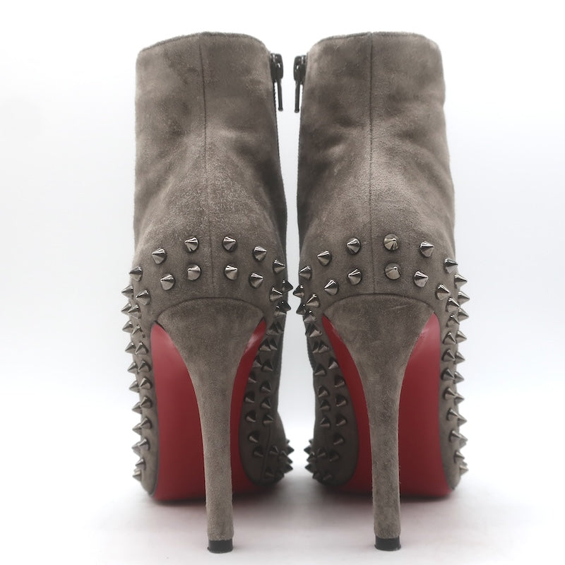 Christian Louboutin Willetta Spiked Ankle Boots Taupe Gray Suede Size 37