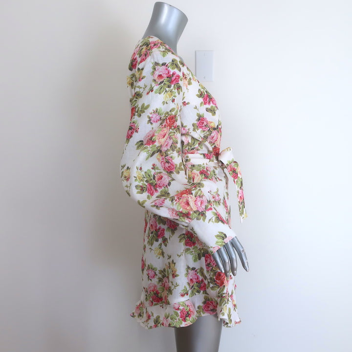 Zimmermann Radiate Flounce Dress Watermelon Bouquet Print Linen Size 3 NEW