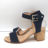 Gianvito Rossi Rikki Cork Sandals Navy Suede Size 38 Ankle Strap Heels