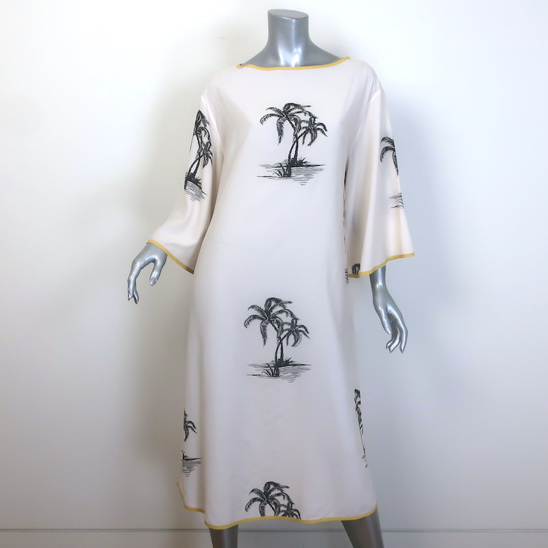 Zimmermann Palm Tree Print Belted Midi Dress Ecru Silk-Blend Size 0P