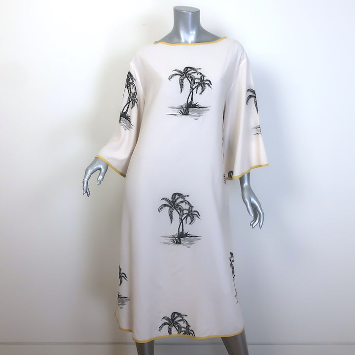 Zimmermann Palm Tree Print Belted Midi Dress Ecru Silk-Blend Size 0P