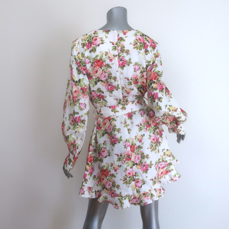 Zimmermann Radiate Flounce Dress Watermelon Bouquet Print Linen Size 3 NEW