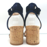 Gianvito Rossi Rikki Cork Sandals Navy Suede Size 38 Ankle Strap Heels