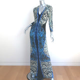 Roberto Cavalli Maxi Dress Blue & Black Printed Stretch Jersey Size 40