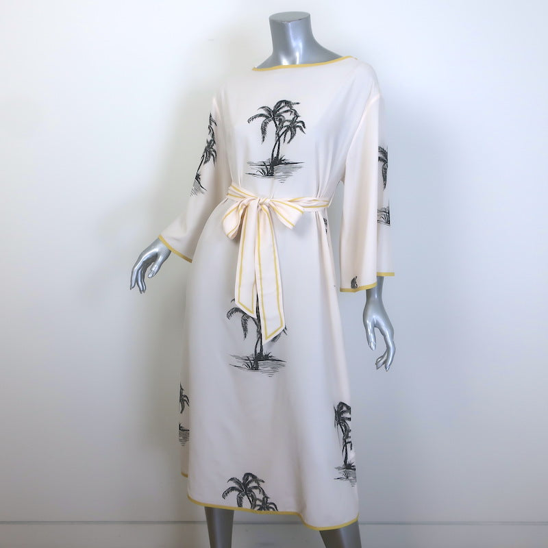 Zimmermann Palm Tree Print Belted Midi Dress Ecru Silk-Blend Size 0P