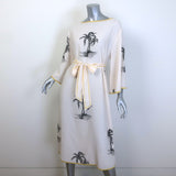 Zimmermann Palm Tree Print Belted Midi Dress Ecru Silk-Blend Size 0P