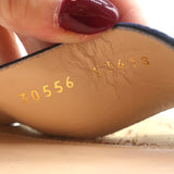 Gianvito Rossi Rikki Cork Sandals Navy Suede Size 38 Ankle Strap Heels