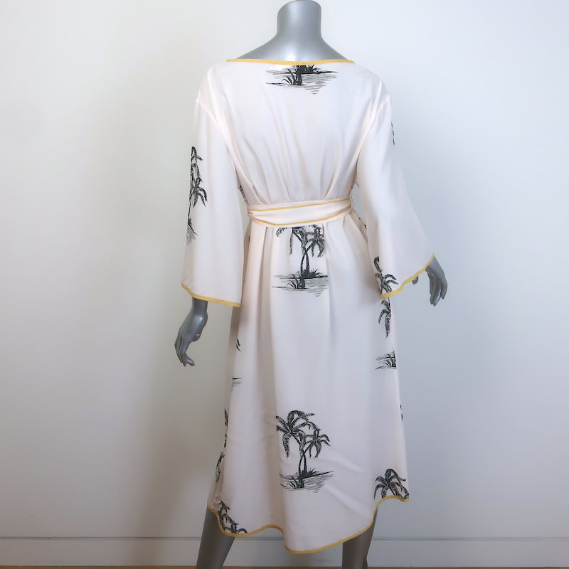 Zimmermann Palm Tree Print Belted Midi Dress Ecru Silk-Blend Size 0P