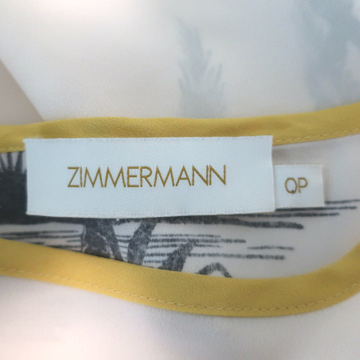 Zimmermann Palm Tree Print Belted Midi Dress Ecru Silk-Blend Size 0P