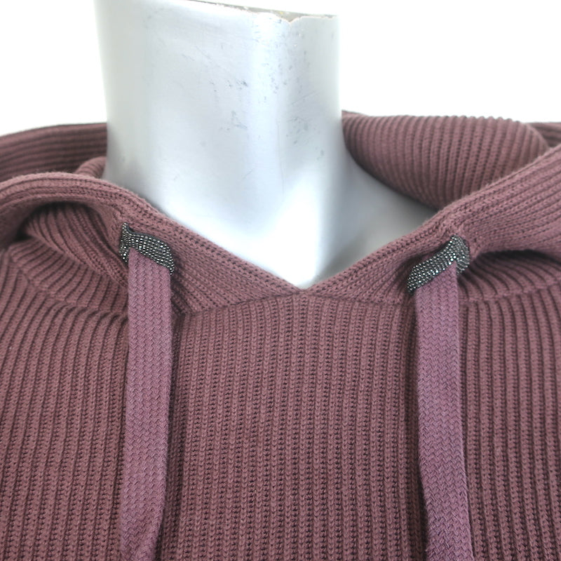 Brunello Cucinelli Monili-Detail Cropped Ribbed Hoodie Orchid Cotton Size Small