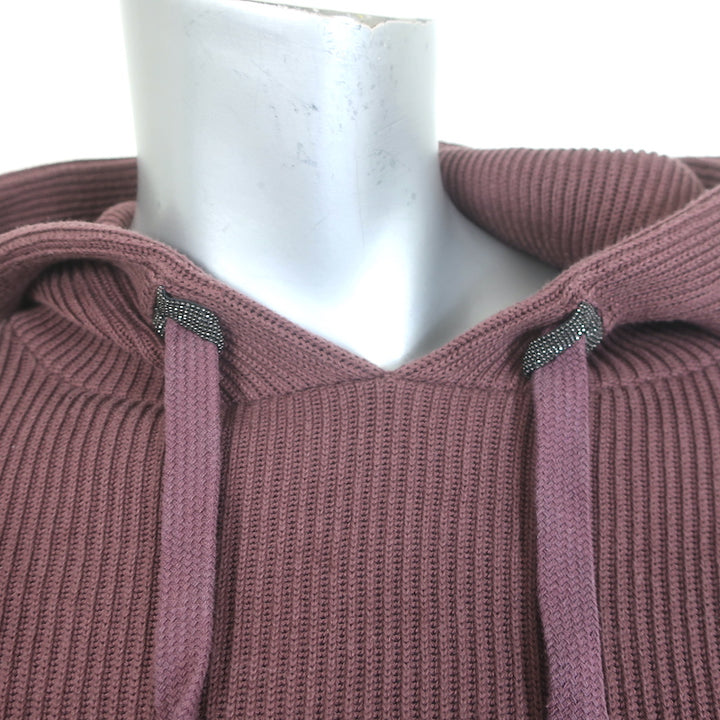 Brunello Cucinelli Monili-Detail Cropped Ribbed Hoodie Orchid Cotton Size Small