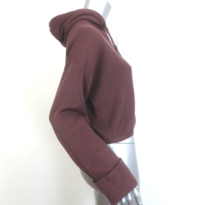 Brunello Cucinelli Monili-Detail Cropped Ribbed Hoodie Orchid Cotton Size Small