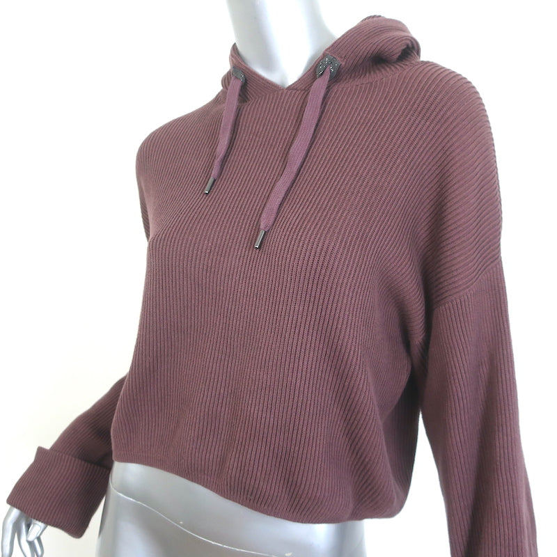 Brunello Cucinelli Monili-Detail Cropped Ribbed Hoodie Orchid Cotton Size Small