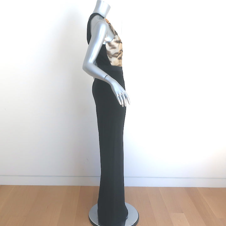 Roberto Cavalli Embellished-Neck Gown Tiger Print Chiffon &amp; Black Jersey Size 42