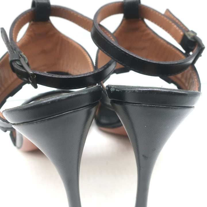 Alaia Ankle Strap Sandals Black Leather Size 37.5 Open Toe Heels
