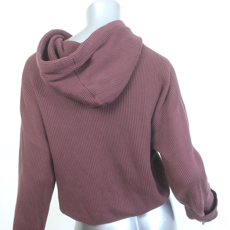 Brunello Cucinelli Monili-Detail Cropped Ribbed Hoodie Orchid Cotton Size Small