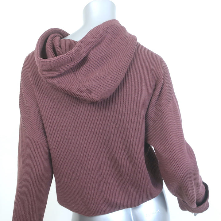 Brunello Cucinelli Monili-Detail Cropped Ribbed Hoodie Orchid Cotton Size Small