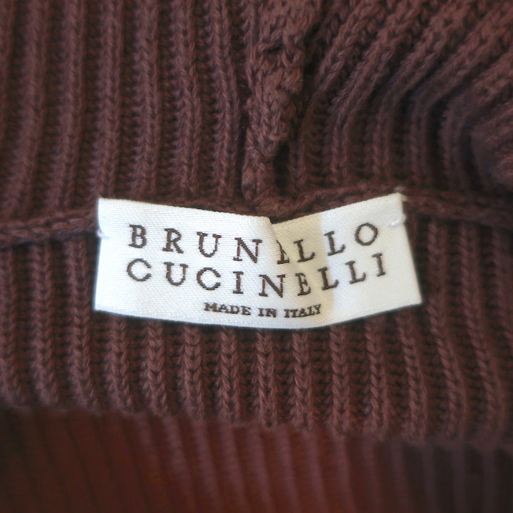 Brunello Cucinelli Monili-Detail Cropped Ribbed Hoodie Orchid Cotton Size Small