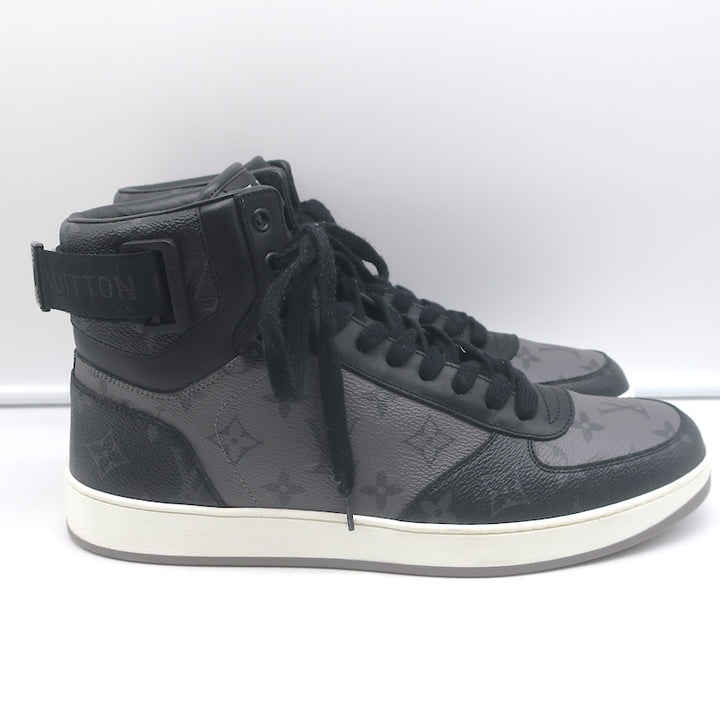 Louis Vuitton Rivoli High Top Sneakers Black &amp; Gray Monogram Canvas Size 8.5